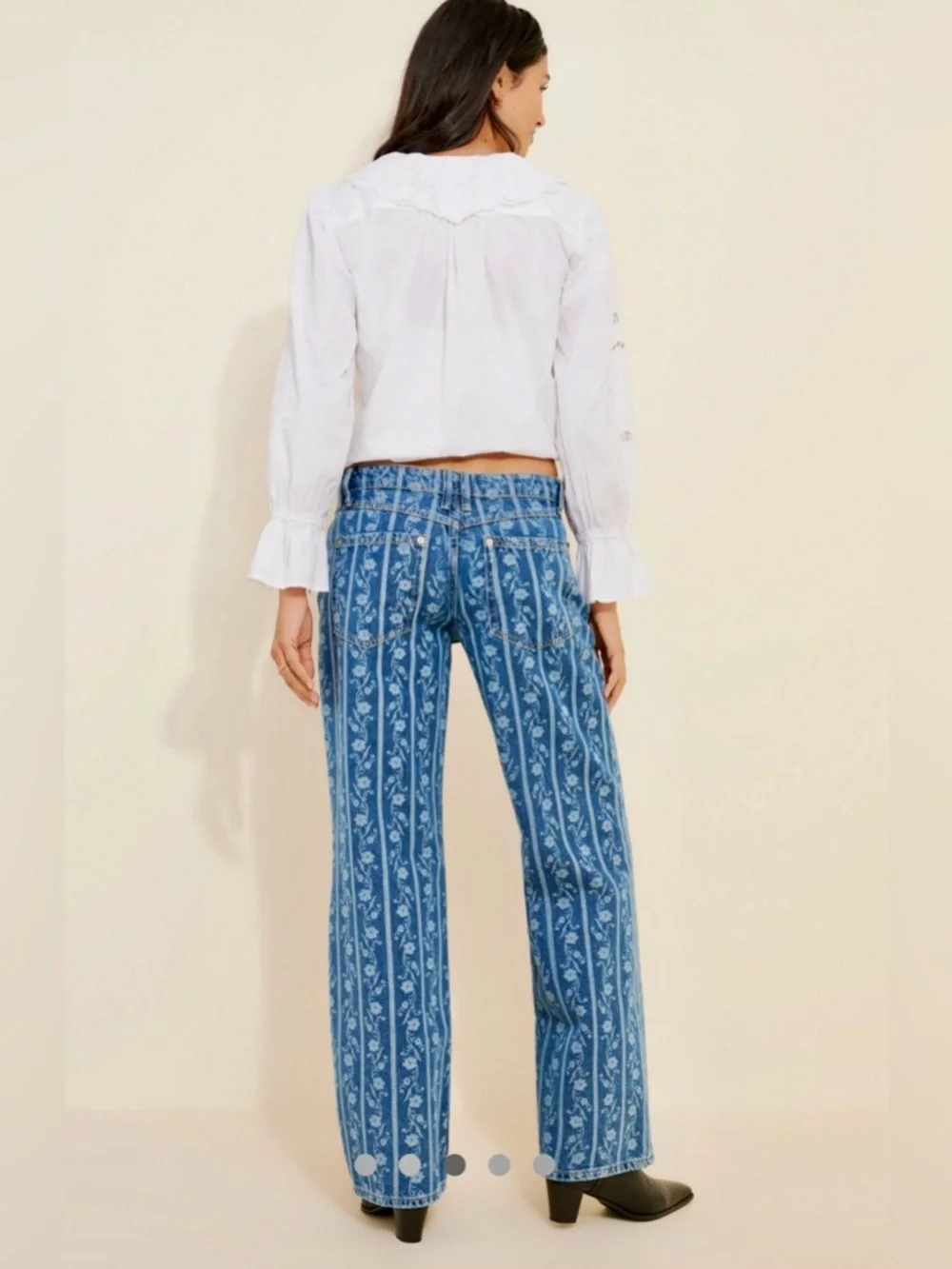 Free People Blue Floral Stripe Wide-Leg Jeans - Picture 2 of 7